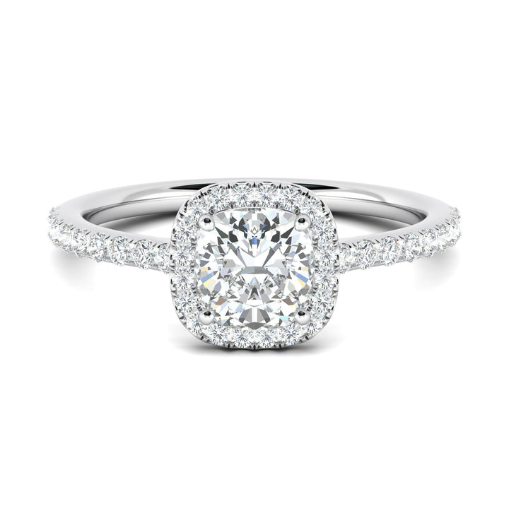 0.76ct Cushion Halo F- VS1 Lab Grown Diamond Pave Engagement Ring