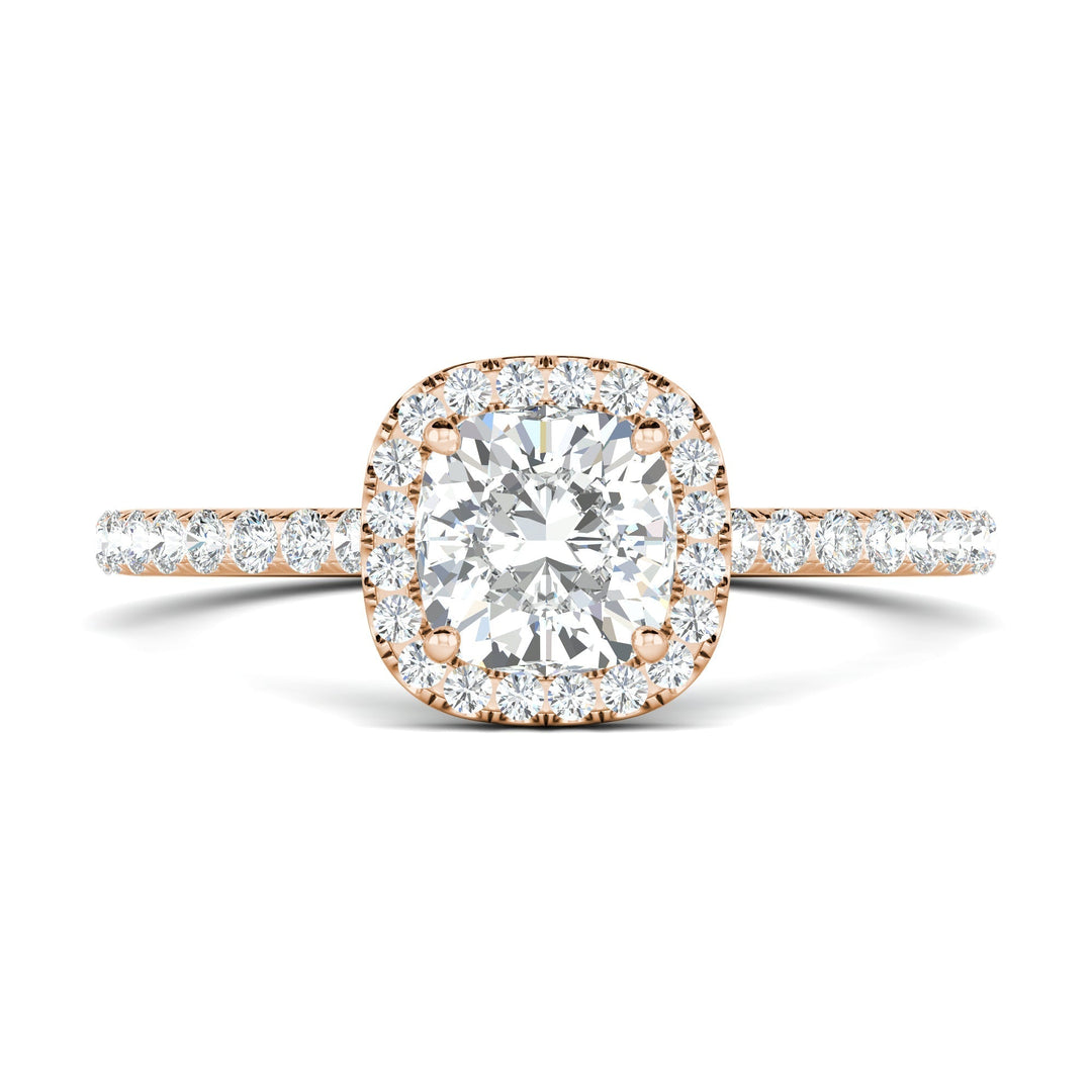 0.76ct Cushion Halo F- VS1 Lab Grown Diamond Pave Engagement Ring
