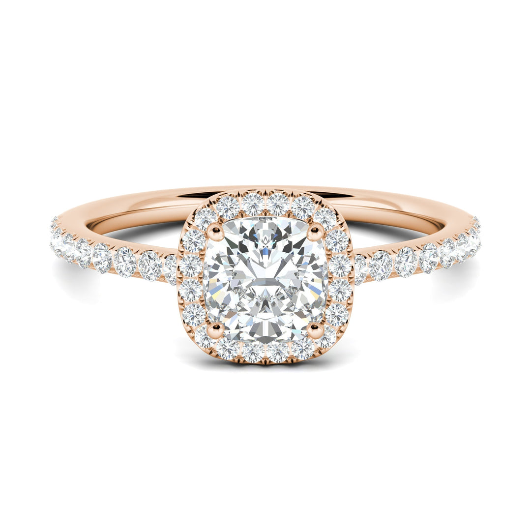 0.76ct Cushion Halo F- VS1 Lab Grown Diamond Pave Engagement Ring