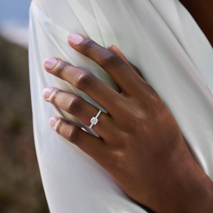 1.03ct Round F- VS1 Lab Grown Diamond Pave Engagement Ring