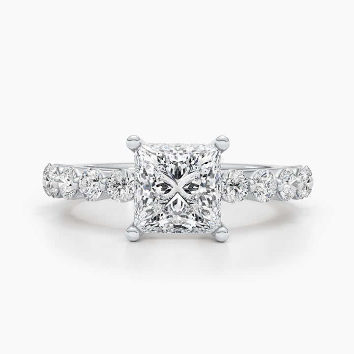 1.5ct Princess Cut F- VS Lab Grown Diamond Pave Engagement Ring