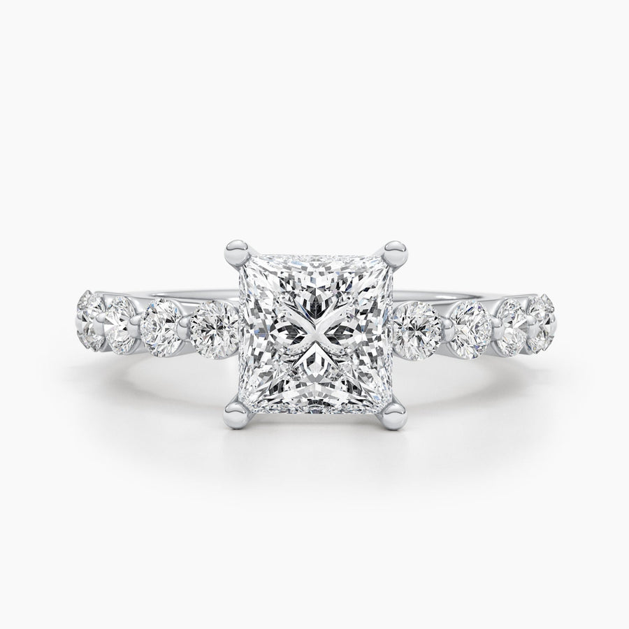 1.5ct Princess Cut F- VS Lab Grown Diamond Pave Engagement Ring