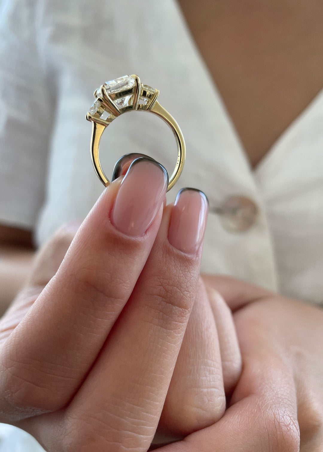 2.6ct Cushion G-VS2 Lab Grown Diamond Three Stones Engagement Ring