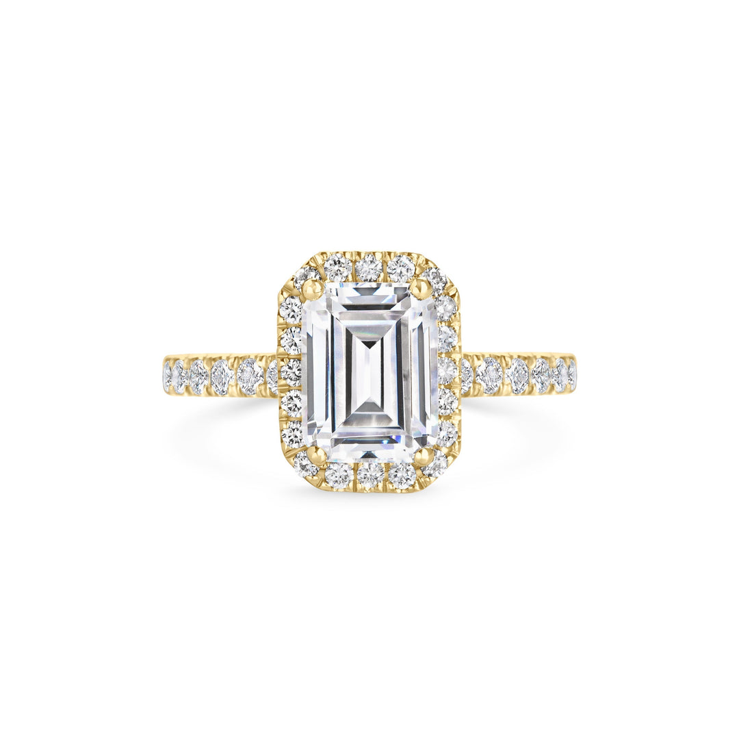 2ct Emerald Cut Halo F- VS1 Lab Grown Diamond Pave Engagement Ring