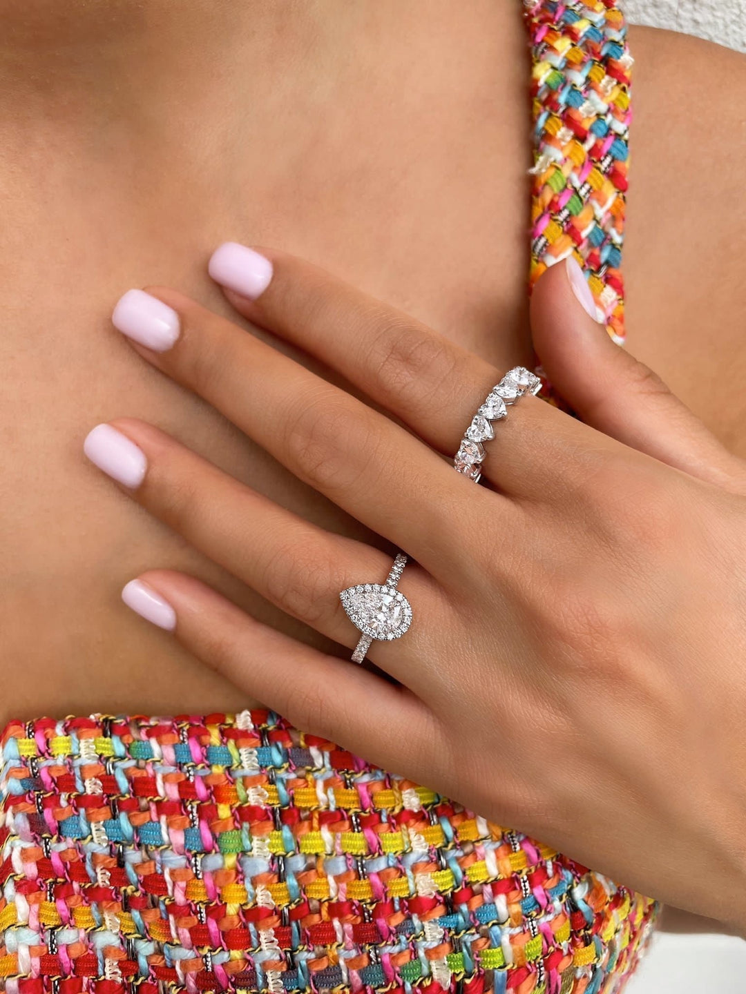 2ct Pear Halo F- VS1 Lab Grown Diamond Pave Engagement Ring