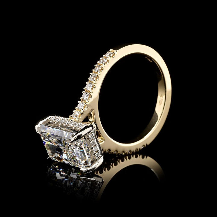 2.50ct-3.50ct Radiant Cut Lab Grown Hidden Halo Diamond Engagement Ring