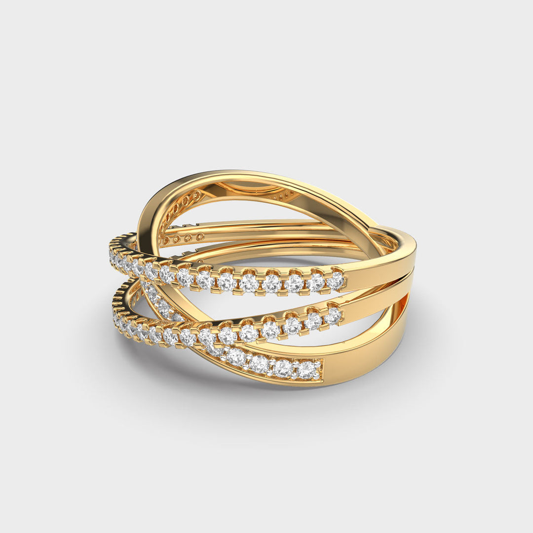 Cross Over CVD Diamond Ring for Women in Gold