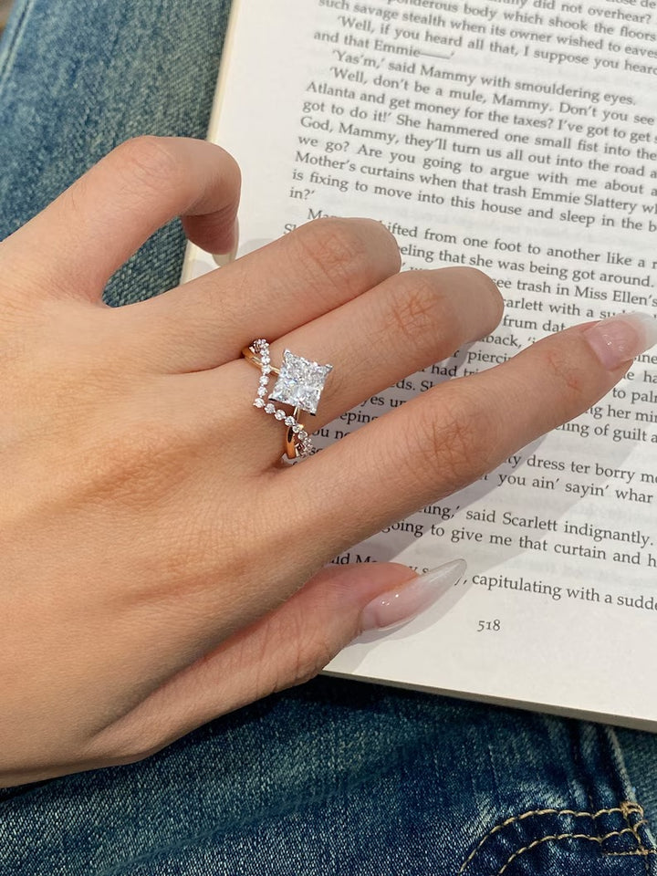 1.50ct-2.50ct Princess Cut Lab Grown Unique Pave Diamond Engagement Ring