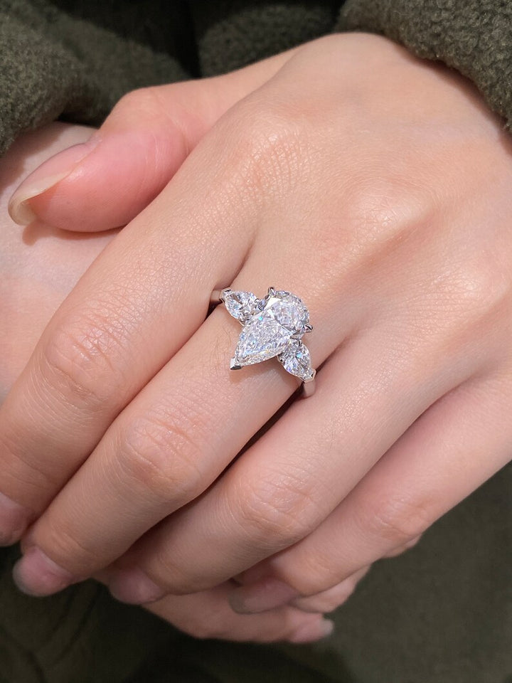 2.50ct-3.50ct Pear Cut Lab Grown Diamond Three Stone Engagement Ring