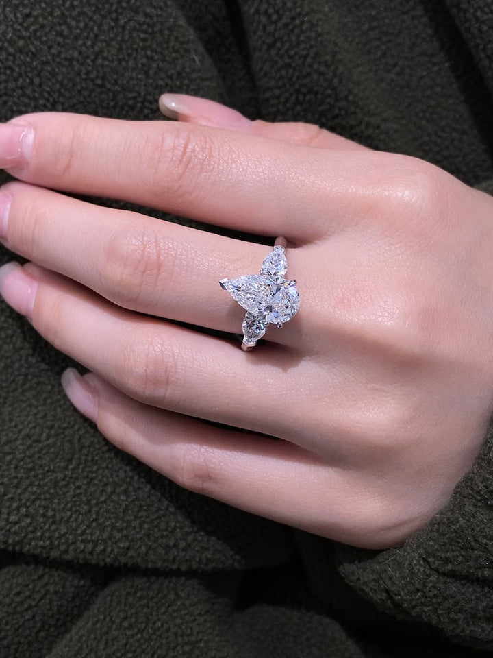 2.50ct-3.50ct Pear Cut Lab Grown Diamond Three Stone Engagement Ring