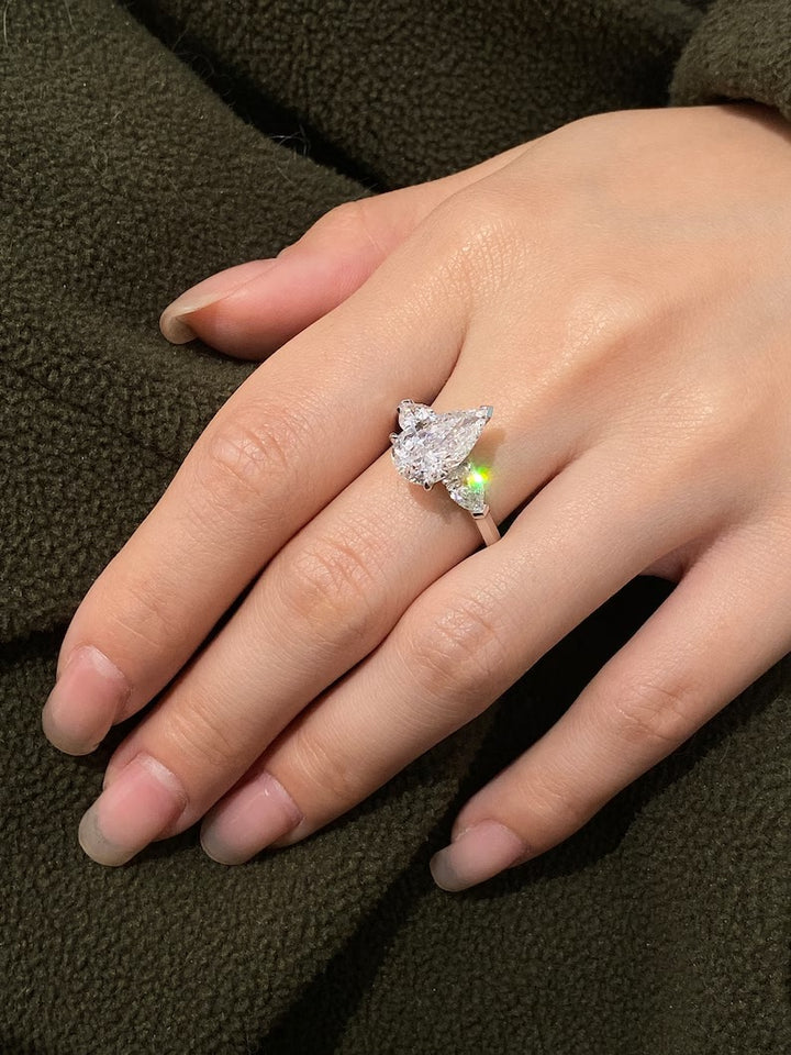 2.50ct-3.50ct Pear Cut Lab Grown Diamond Three Stone Engagement Ring