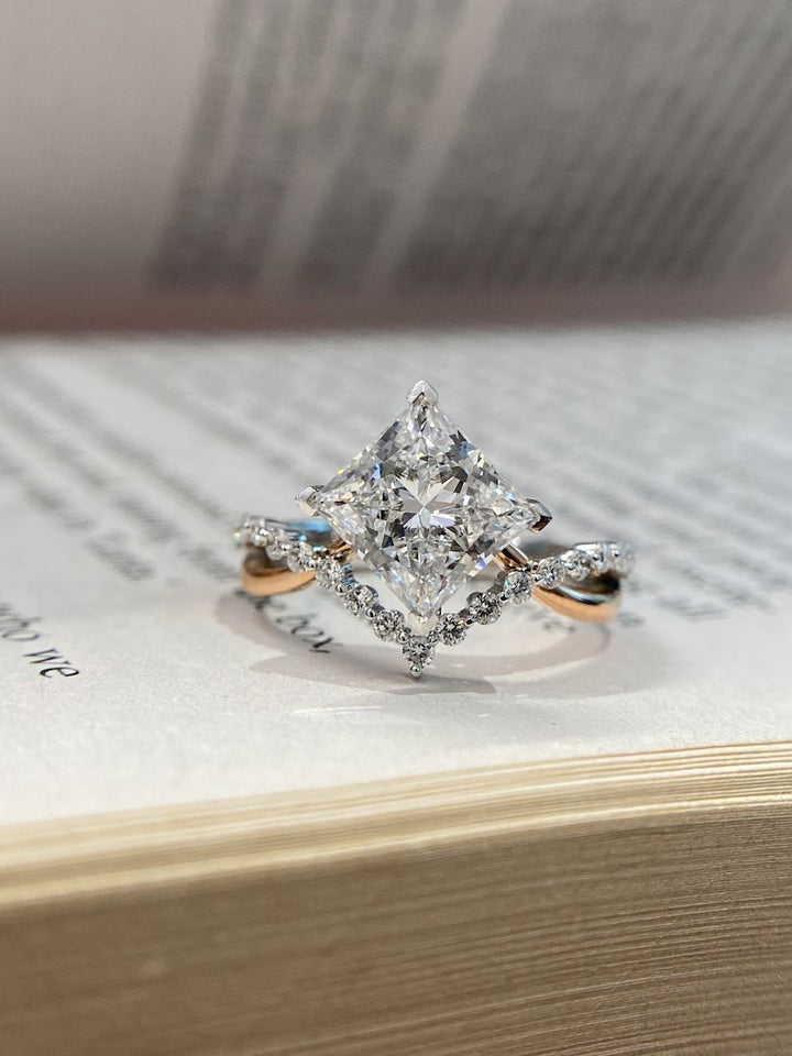 1.50ct-2.50ct Princess Cut Lab Grown Unique Pave Diamond Engagement Ring