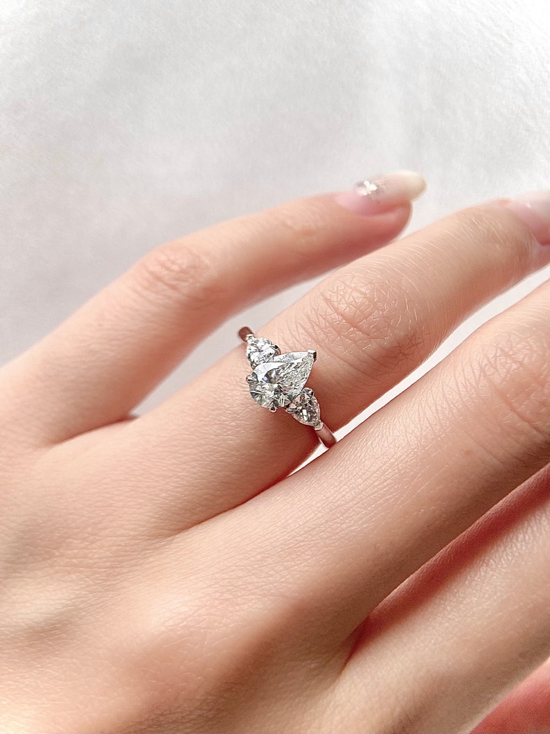 1.0ct-2.0ct Pear Cut Lab Grown Diamond Three Stone Engagement Ring