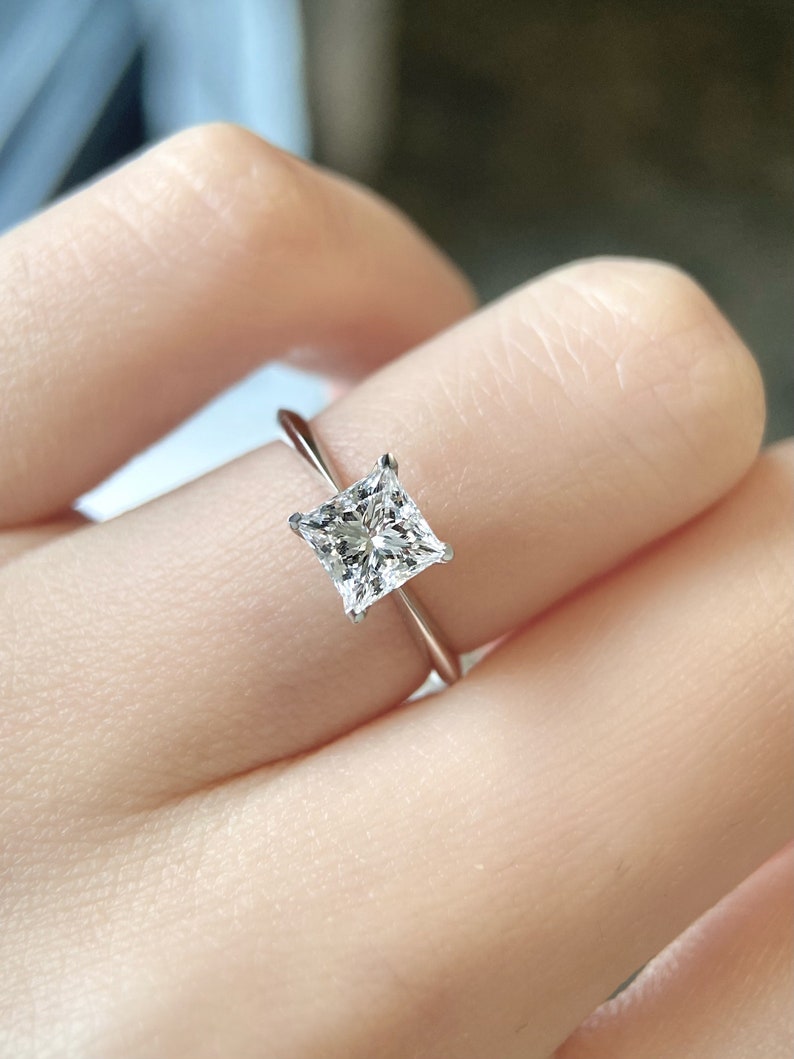 1.0ct-2.0ct Princess Cut Lab Grown Solitaire Diamond Engagement Ring