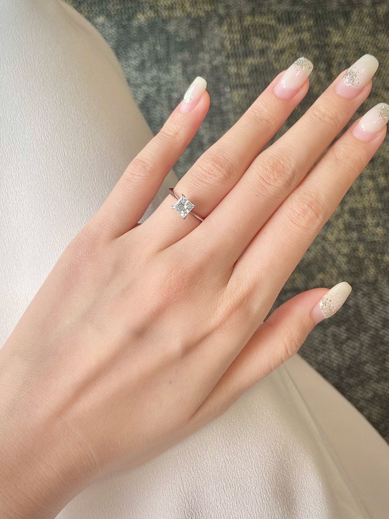 1.0ct-2.0ct Princess Cut Lab Grown Solitaire Diamond Engagement Ring