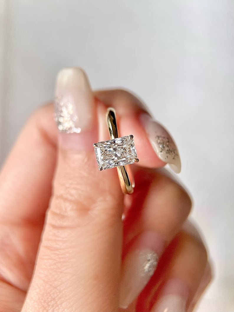 1.0ct-2.0ct Radiant Cut Lab Grown Solitaire Diamond Engagement Ring