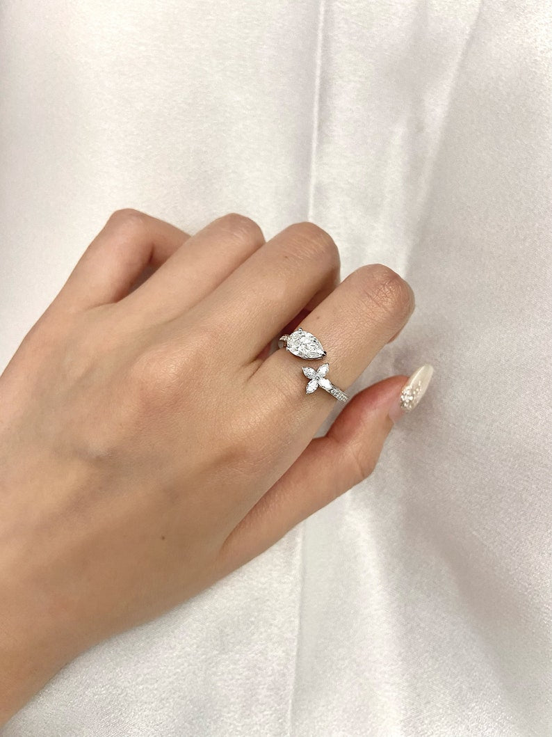 1.0ct-2.0ct Pear Cut Lab Grown Open Diamond Engagement Ring