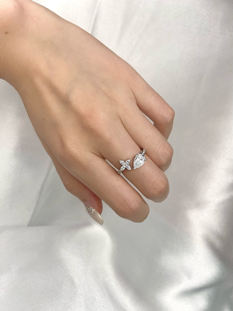 1.0ct-2.0ct Pear Cut Lab Grown Open Diamond Engagement Ring