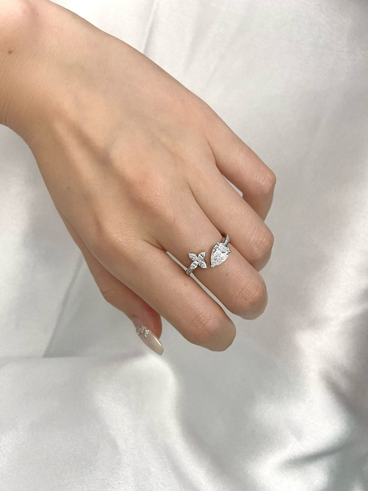 1.0ct-2.0ct Pear Cut Lab Grown Open Diamond Engagement Ring