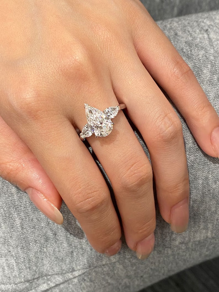 2.50ct-3.50ct Pear Cut Lab Grown Diamond Three Stone Engagement Ring
