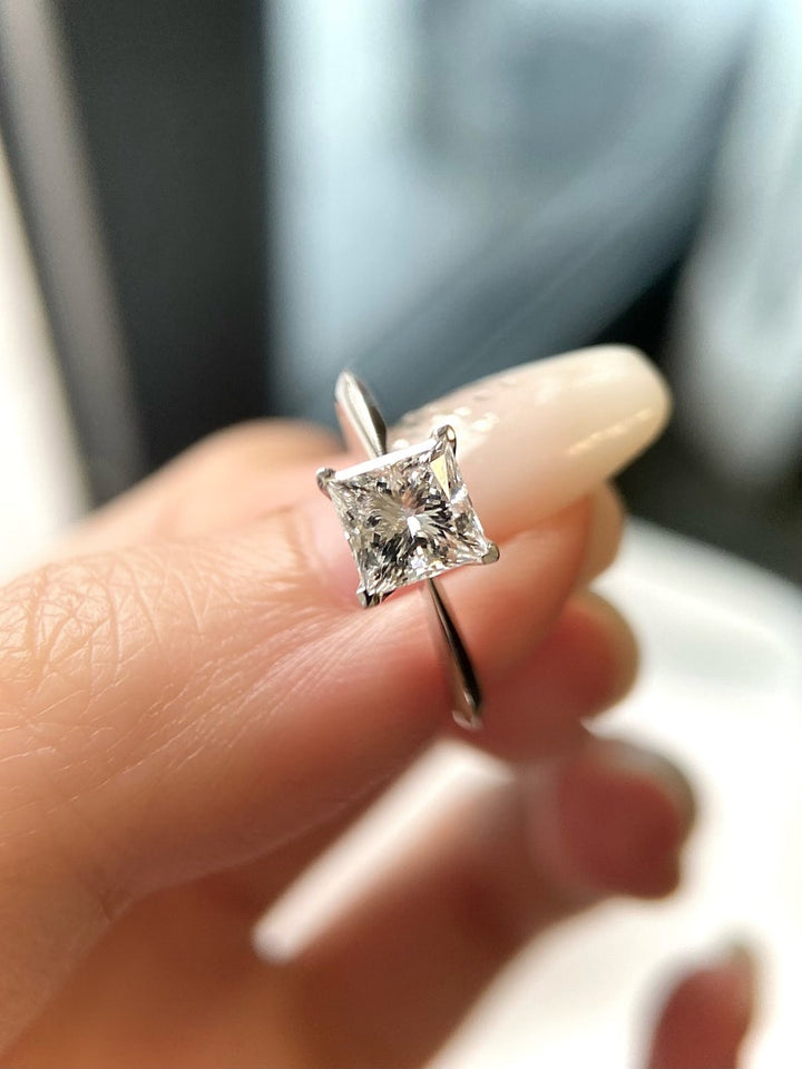 1.0ct-2.0ct Princess Cut Lab Grown Solitaire Diamond Engagement Ring