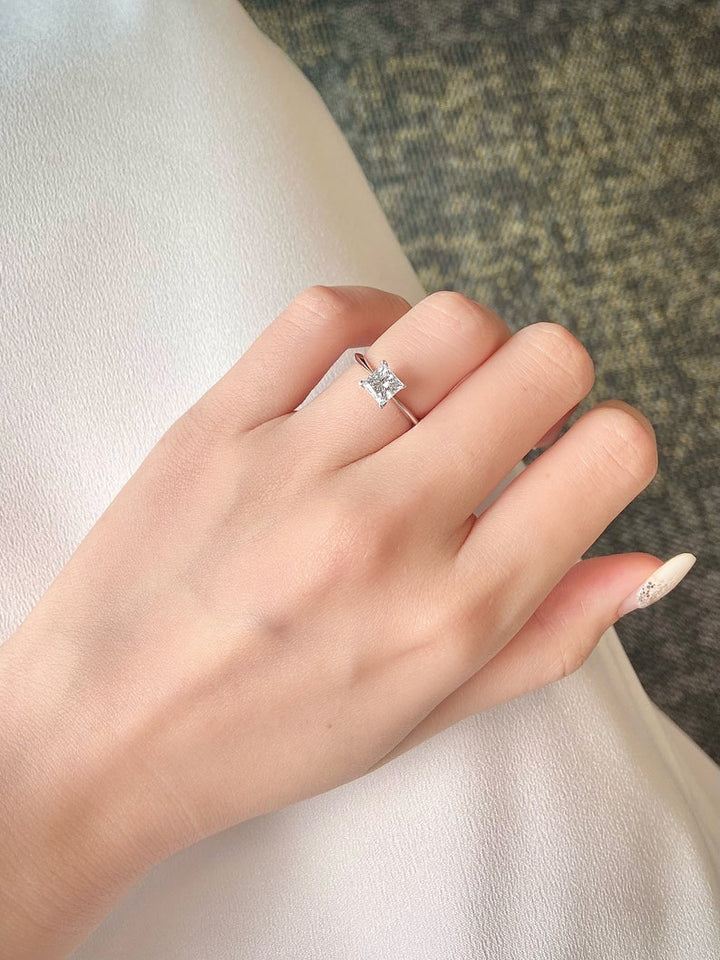 1.0ct-2.0ct Princess Cut Lab Grown Solitaire Diamond Engagement Ring