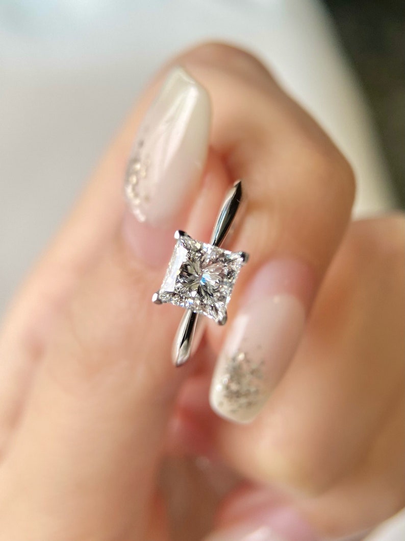 1.0ct-2.0ct Princess Cut Lab Grown Solitaire Diamond Engagement Ring