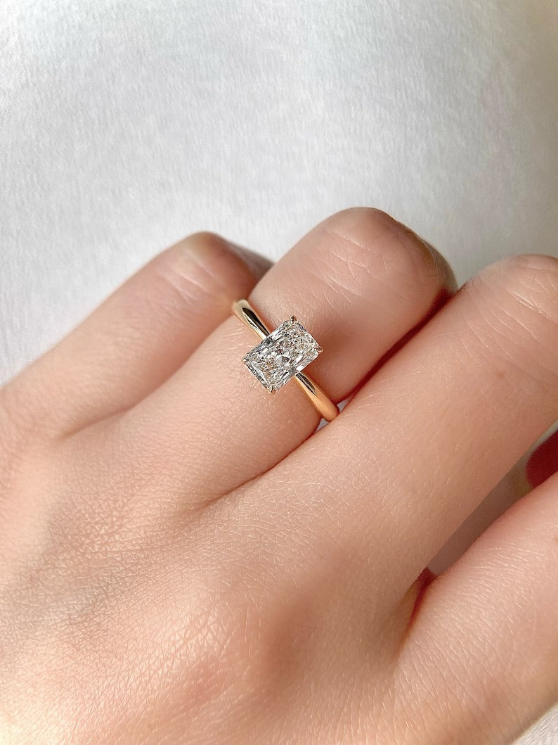 1.0ct-2.0ct Radiant Cut Lab Grown Solitaire Diamond Engagement Ring