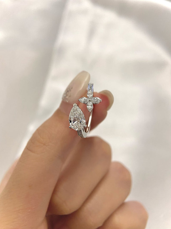 1.0ct-2.0ct Pear Cut Lab Grown Open Diamond Engagement Ring