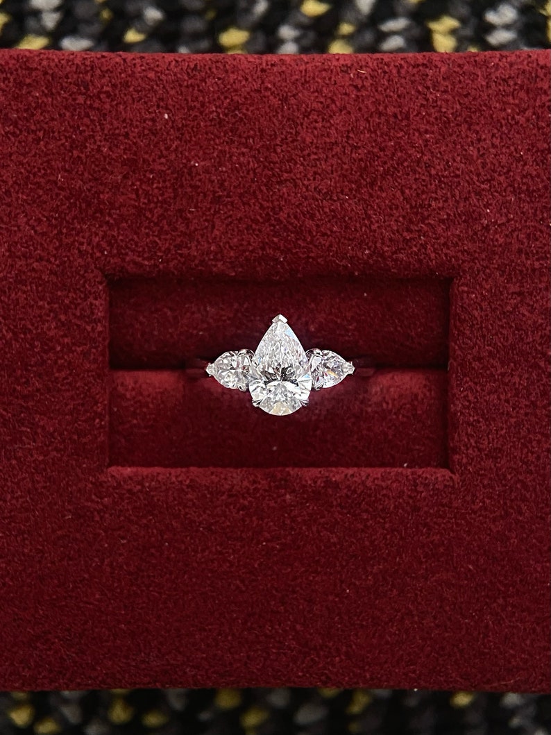 1.0ct-2.0ct Pear Cut Lab Grown Diamond Three Stone Engagement Ring