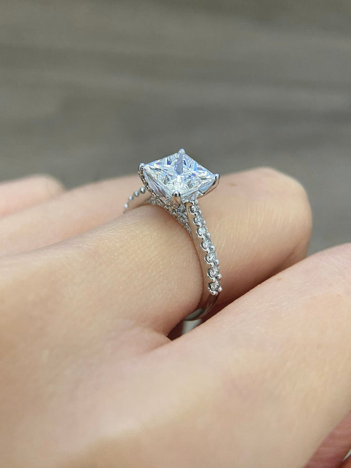 2.0ct-3.0ct Princess Cut Lab Grown Diamond Bridge Set Engagement Ring