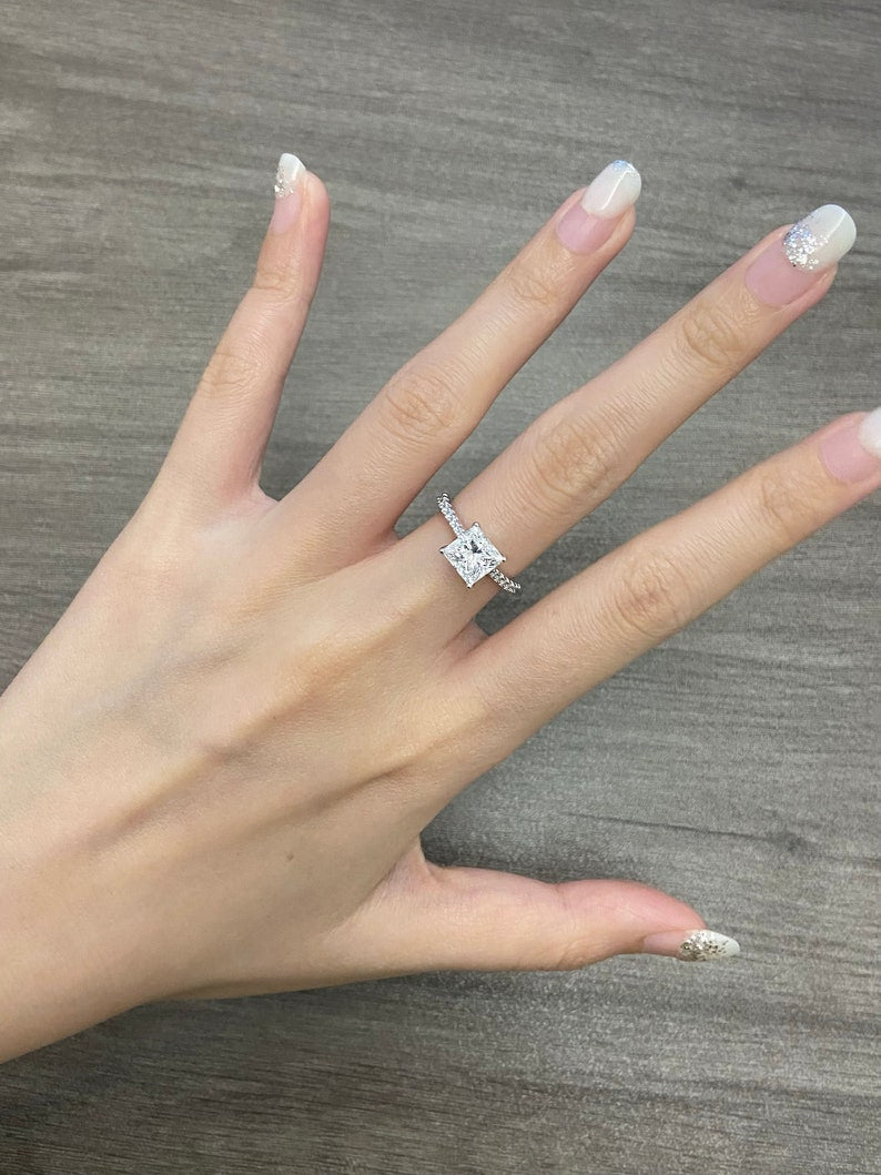 2.0ct-3.0ct Princess Cut Lab Grown Diamond Bridge Set Engagement Ring