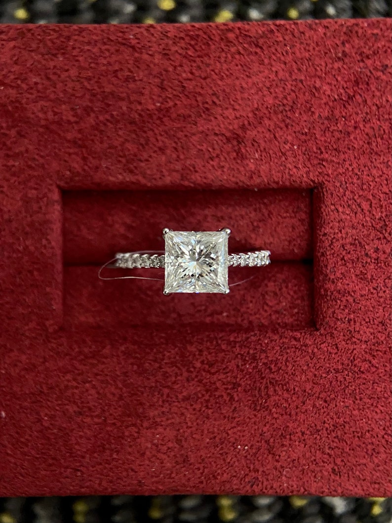 2.0ct-3.0ct Princess Cut Lab Grown Diamond Bridge Set Engagement Ring