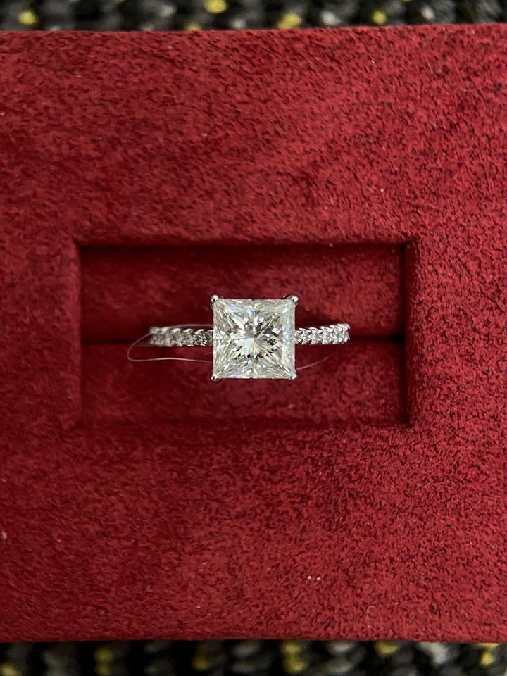2.0ct-3.0ct Princess Cut Lab Grown Diamond Bridge Set Engagement Ring
