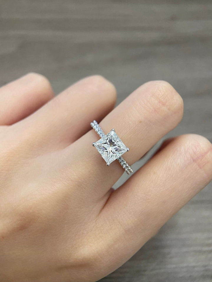 2.0ct-3.0ct Princess Cut Lab Grown Diamond Bridge Set Engagement Ring