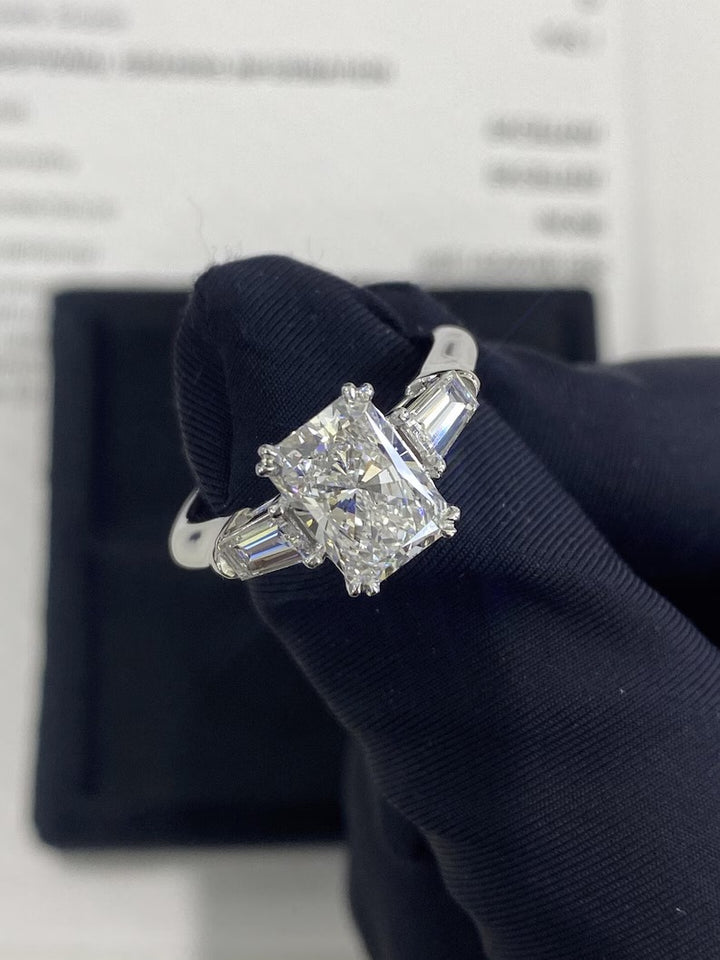 1.50ct-2.50ct Radiant Cut Lab Grown Diamond Three Stone Engagement Ring
