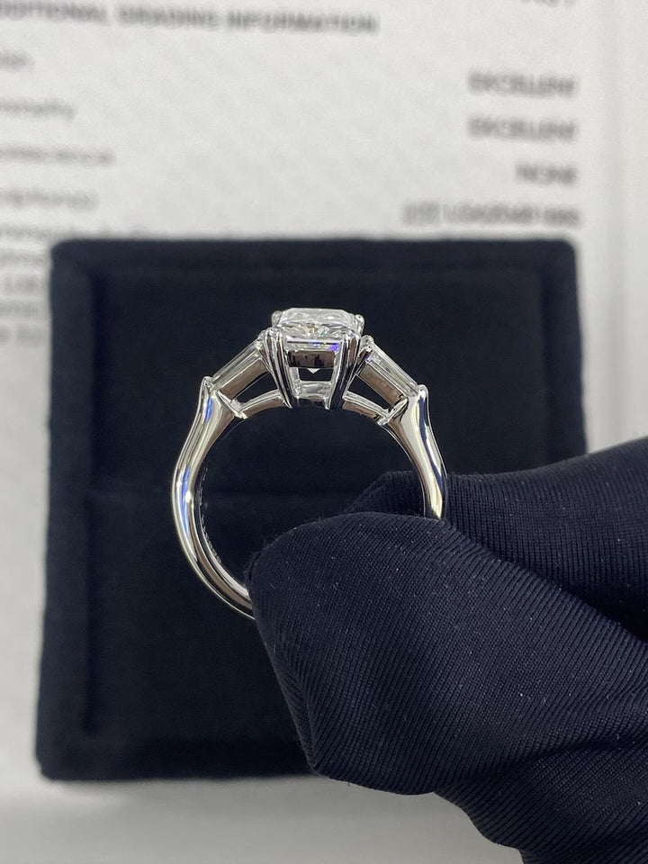 1.50ct-2.50ct Radiant Cut Lab Grown Diamond Three Stone Engagement Ring