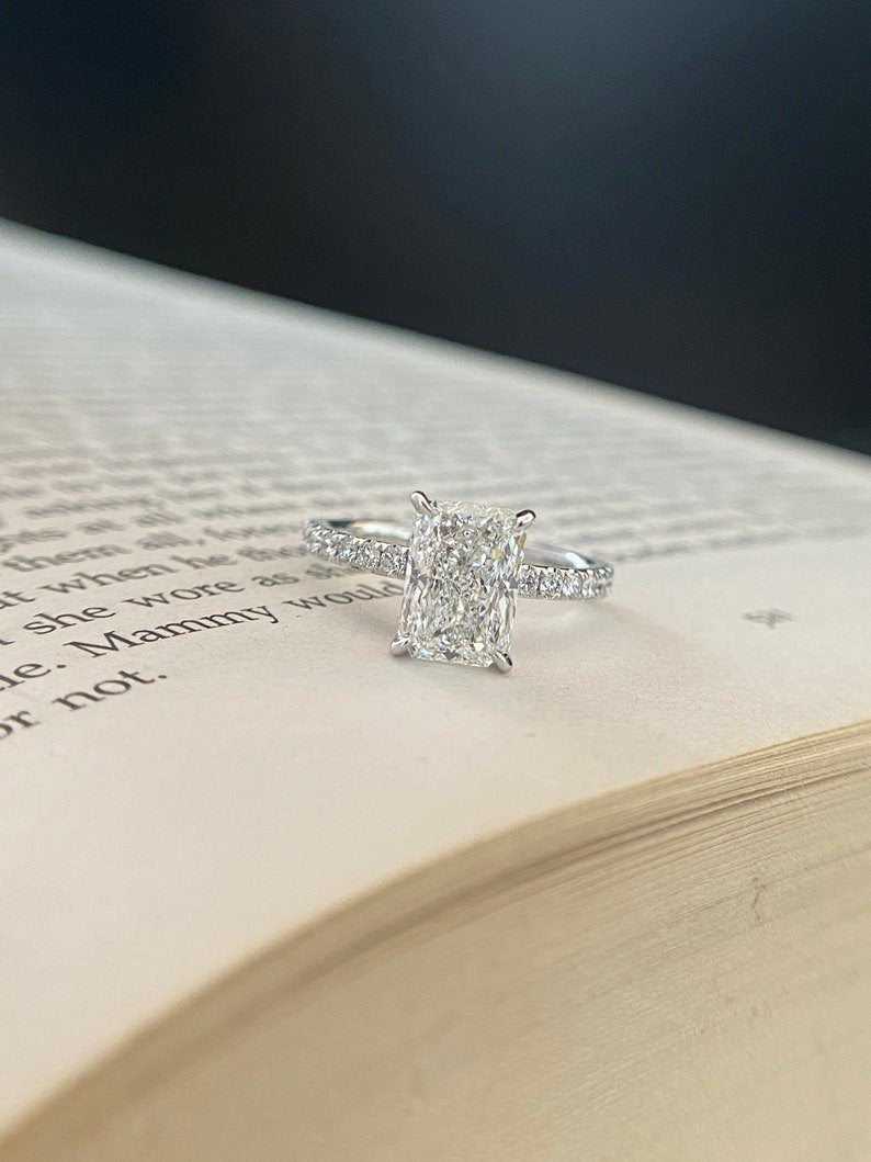 2.0ct-3.0ct Radiant Cut Lab Grown Diamond Pave Engagement Ring