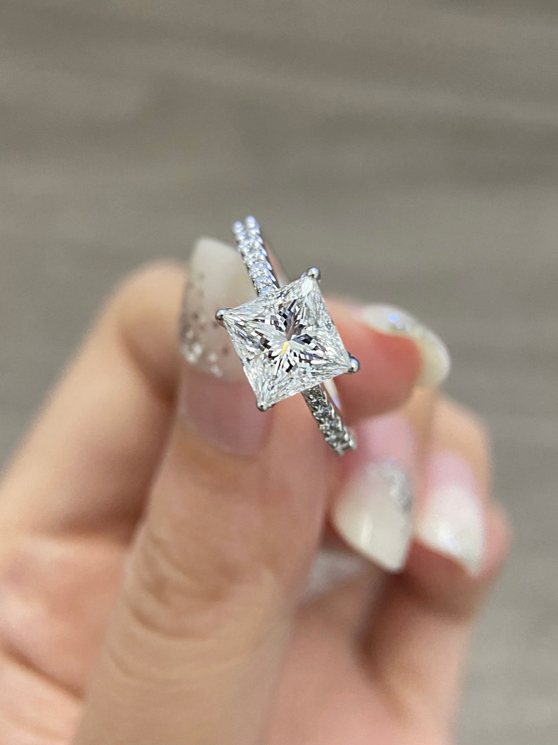 2.0ct-3.0ct Princess Cut Lab Grown Diamond Bridge Set Engagement Ring