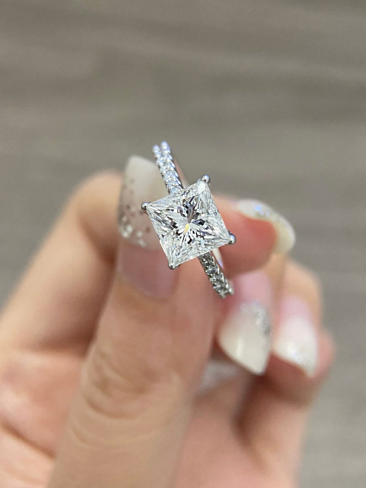 2.0ct-3.0ct Princess Cut Lab Grown Diamond Bridge Set Engagement Ring
