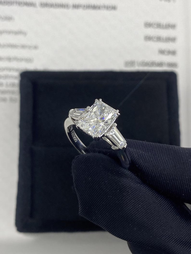 1.50ct-2.50ct Radiant Cut Lab Grown Diamond Three Stone Engagement Ring