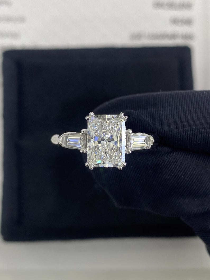 1.50ct-2.50ct Radiant Cut Lab Grown Diamond Three Stone Engagement Ring