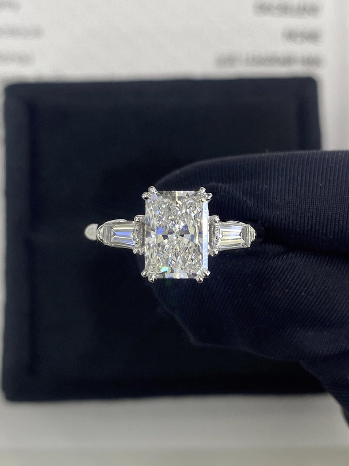 1.50ct-2.50ct Radiant Cut Lab Grown Diamond Three Stone Engagement Ring