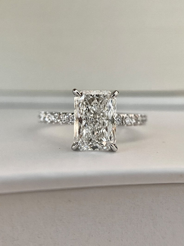 2.0ct-3.0ct Radiant Cut Lab Grown Diamond Pave Engagement Ring