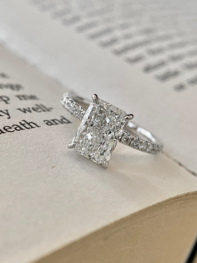 2.0ct-3.0ct Radiant Cut Lab Grown Diamond Pave Engagement Ring