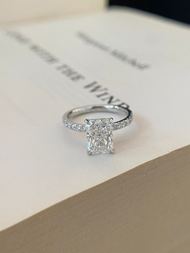 2.0ct-3.0ct Radiant Cut Lab Grown Diamond Pave Engagement Ring