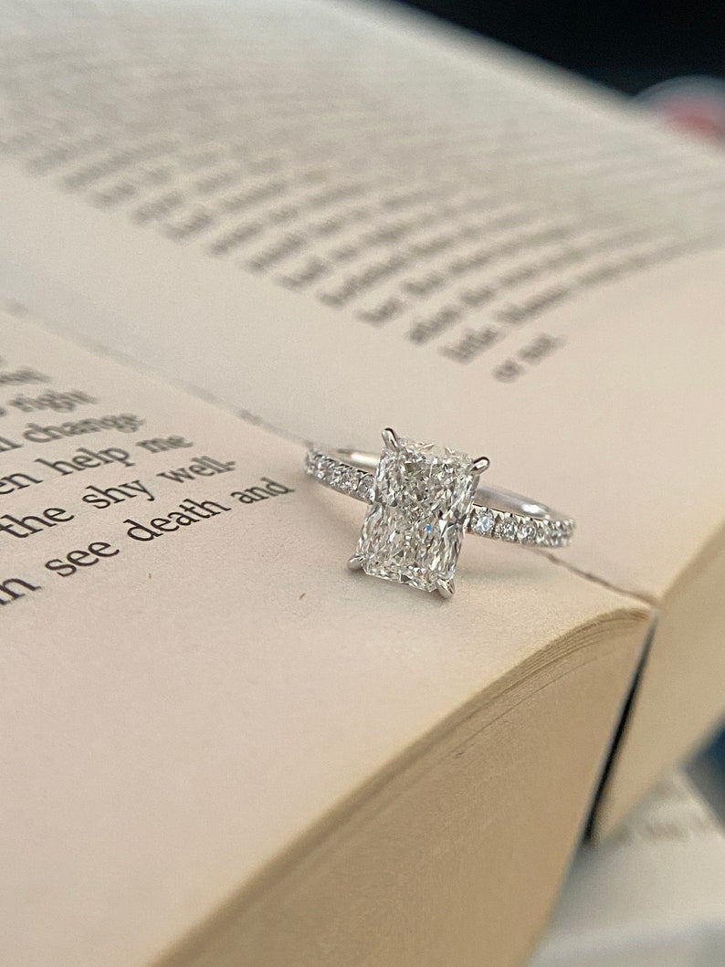 2.0ct-3.0ct Radiant Cut Lab Grown Diamond Pave Engagement Ring