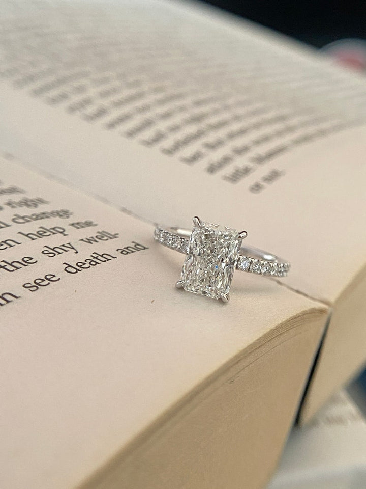 2.0ct-3.0ct Radiant Cut Lab Grown Diamond Pave Engagement Ring