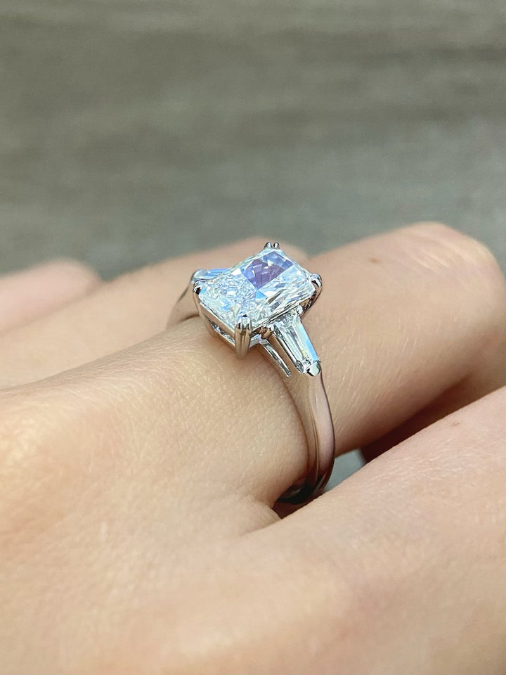 1.50ct-2.50ct Radiant Cut Lab Grown Three Stone Diamond Engagement Ring