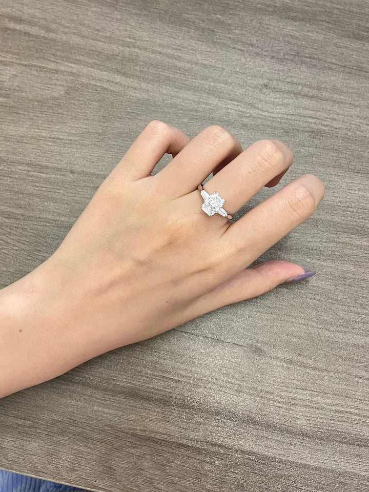 1.50ct-2.50ct Radiant Cut Lab Grown Three Stone Diamond Engagement Ring